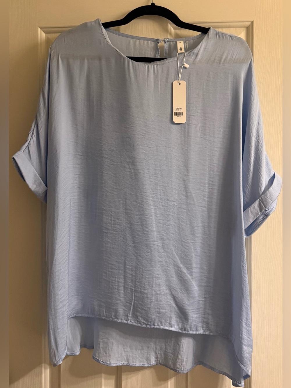 glam Pale Blue Women's Short Sleeve silk blend Tunic